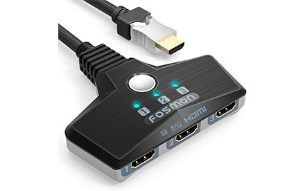 Conmutador HDMI de 3 puertos, 4 K, conmutador HDMI automático con cable de cola de cocodrilo trenzado de 1,8 pies