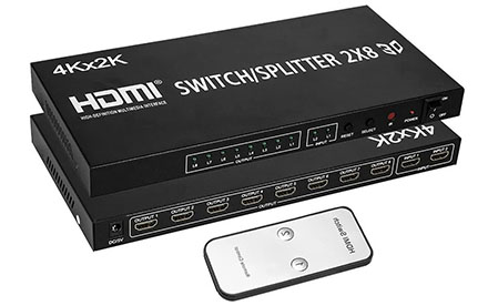 HDMI Splitter Full HD 4 K Video Switch 2 x 8 Dual Display para PS3, Xbox, Con Potencia de DVD