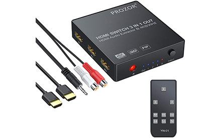 Prozor 3x1 interruptor HDMI con extractor de audio, 3 puertos 4K HDMI convertidor de audio HDMI incluye PIP IR remoto