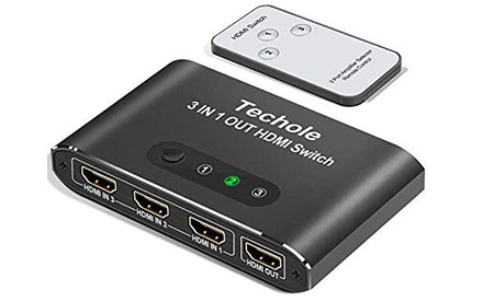 Interruptor HDMI 4K HDMI Splitter-Techole 3 en 1 con mando a distancia por infrarrojos, compatible con 4K @30HZ 3D HD1080P, conmutador HDMI para PS4 Xbox Apple TV Fire Stick reproductor de Blu-Ray