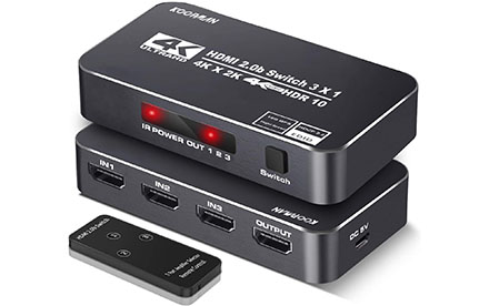 Conmutador HDMI 4K HDR, Koopman 3 puertos 4K 60Hz HDMI 2.0 caja selectora con control remoto inalámbrico IR