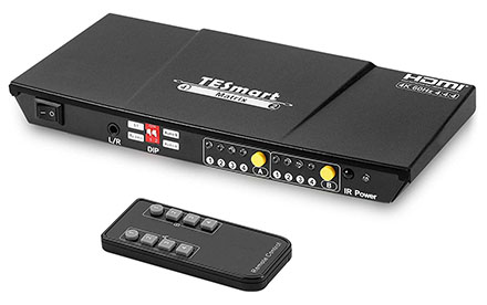 Matrix Switch Splitter, 4K@60Hz HDMI Switcher Box, 4 en 2 Out con IR Remote Control