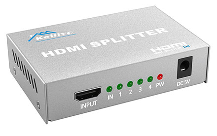 Hdmi Video Splitter con Adaptador de CA Soporta Ultra HD 1080P 4K@30Hz y 3D Resoluciones (1 entrada 4 salidas) Astilla