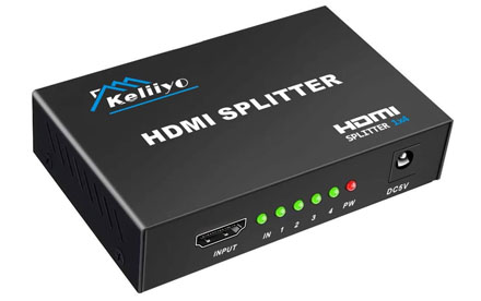 Divisor HDMI 1 en 4 salidas V1.4b alimentado por HDMI con adaptador de CA duplicado/monitor de pantalla de espejo soporta resoluciones Ultra HD 1080P 2K y 3D