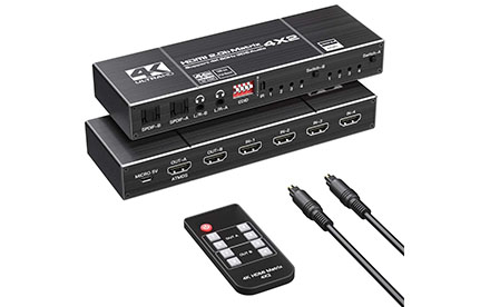 HDMI Matrix Video Switcher Splitter, Optical and L/R Audio Outputwith IR Remote Controller,Support 4K HDR 4k@60Hz 3D 18.5Gbps x 3 Data Rate, HDMI 2.0b, HDCP 2.2