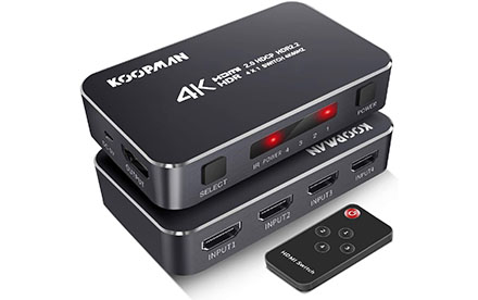 Conmutador HDMI 4K HDR, Koopman 4 puertos 4K selector de conmutador con control remoto inalámbrico IR
