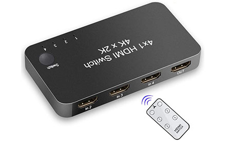 Conmutador HDMI, 4 en 1, salida 4 K a 60 Hz, HDV HDMI 2.0, selector de interruptor con control remoto inalámbrico IR