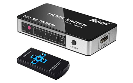 Univivi HDMI Switch 4K 5 puertos 5x1 HDMI Switcher Splitter Box Soporte 4Kx2K Ultra HD 3D con control remoto y adaptador de corriente