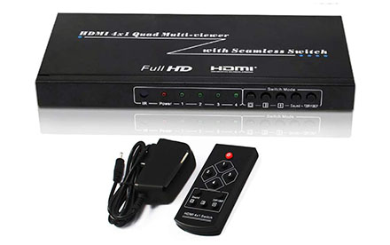 HDMI 4x1 Pantalla cuádruple Multiviewer Interruptor  - Divisor de imagen de 4 puertos de 4 vías HDCP 1.2 Soporte 1080p para PS4 PC DVD 